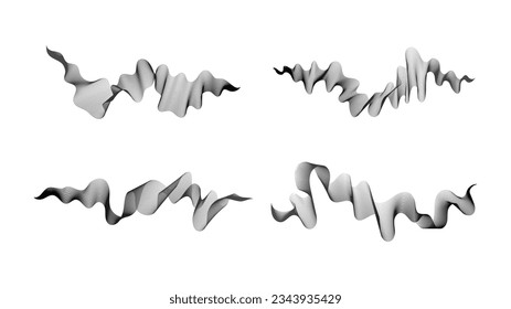 Curved wavy stripes. Set of four abstract dark gradient wave lines on white background. Vector illustration