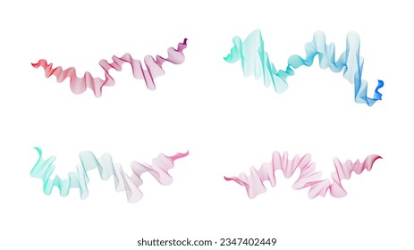 Curved wavy stripes. Set of four abstract colored gradient wave lines on white background. Vector illustration