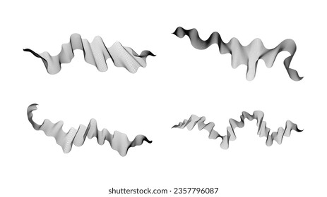 Curved wavy stripes. Set of four abstract dark gradient wave lines on white background. Vector illustration