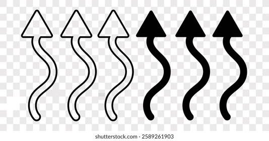 Curved, wavy, winding arrows. Vector illustration
