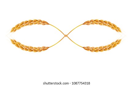 Curved wheat ear. 3d Realistic vector illustration. High detailed illustrated.