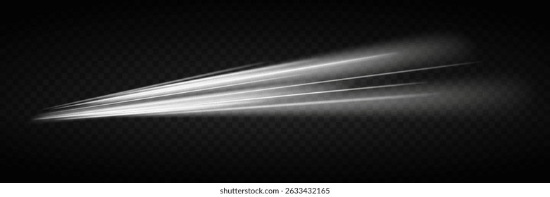 Curved white light stripes with motion blur. On transparent background.