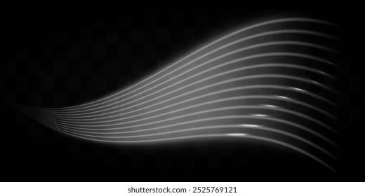 Curved white light wave over a dark background, creating an abstract, futuristic design with smooth flowing lines and contrast.