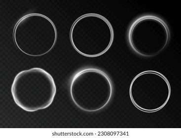 Curved white line light effect.Light circle white swirl. Darkening of the moon. Flare vector semicircle and spark light effect. Glowing white speed circle portal on the road. Podium, radial platform.