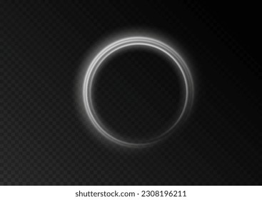 Curved white line light effect.Light circle white swirl. Darkening of the moon. Flare vector semicircle and spark light effect. Glowing white speed circle portal on the road. Podium, radial platform.