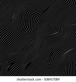 Curved white lines on black background, abstract seamless pattern