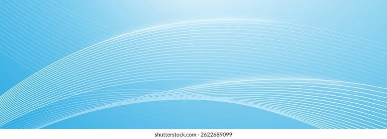 Curved white lines on a light blue gradient background forming an elegant abstract wave design