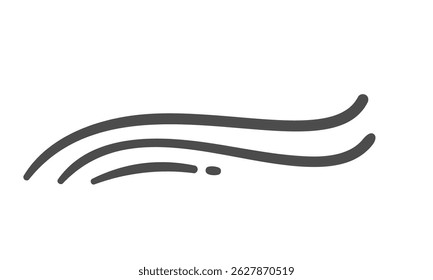 Vento curvo rabiscar com três linhas fluindo, mostrando o movimento do ar ou brisa. Estilo de desenho animado mínimo para temas de clima, natureza ou atmosfera. Ilustração vetorial