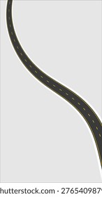 Curved Winding Road Vector Illustration with Yellow Lines.