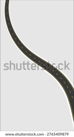Curved Winding Road Vector Illustration with Yellow Lines.