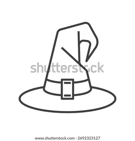 Curved witch or wizard hat icon in line. Editable stroke. Magic, fantasy or folklore symbol. Halloween design, great for spooky seasonal decorations. Web or mobile app design. Vector illustration