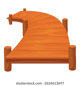 Curved wooden footbridge leading out of sight on white background