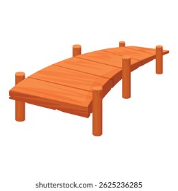 Curved wooden pier standing on white background, cartoon style illustration