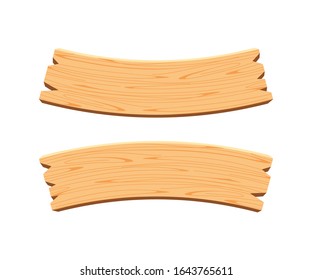 curved wooden planks isolated on white background, wood plank curve for signs and copy space, wooden signs curve shape, empty wood plank light brown for message text, vector