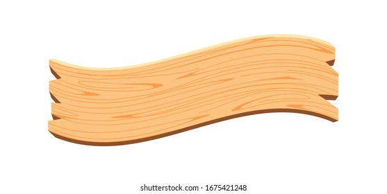 curved wooden planks isolated on white, wood plank curve for signs and copy space, wooden signs curve shape, empty wood plank light brown for message text, wood board with wave ripple shape, vector