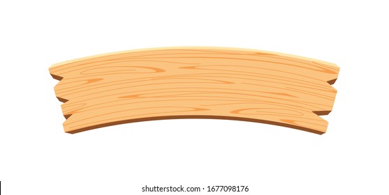 curved wooden planks isolated on white background, wood plank curve for signs and copy space, wooden signs curve shape, empty wood plank brown for message text, vector