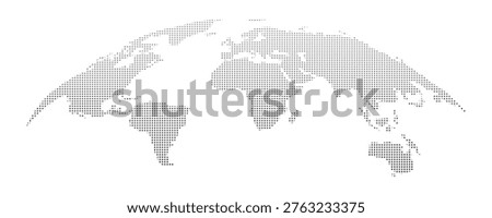 Curved World map earth globe with dot pattern. Halftone pixel texture, isolated world map. Vector international business, travel abstract political concept