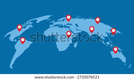 Curved world map half globe of blue planet Earth, global business geography, worldwide international. Africa, Asia and America, Europe, Australia continents. Travel vector infographics