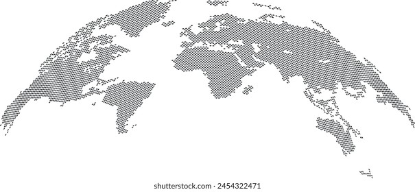 Curved world map on white background