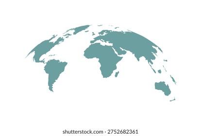 Curved World Map Silhouette Half Globe, Blue Planet Earth with Global Continents Vector Illustration