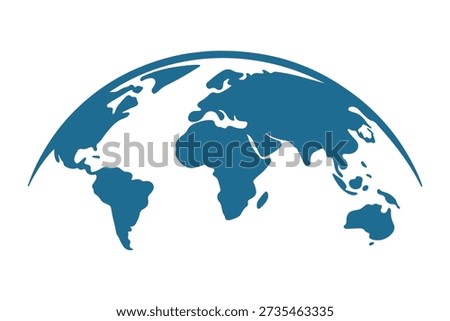 Curved world map silhouette, half globe of blue planet Earth, global business geography, worldwide international. Africa, Asia and America, Europe, Australia continents. Travel vector infographics