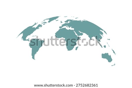 Curved World Map Silhouette Half Globe, Blue Planet Earth with Global Continents Vector Illustration