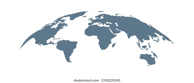 Curved World Map Vector, Globe Planet Concept Map For Website, Annual Report, Infographics, World Map Illustration, Vector Illustration