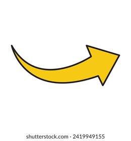 Curved yellow arrow isolated on white background. Arrow icon. Vector illustration isolated.