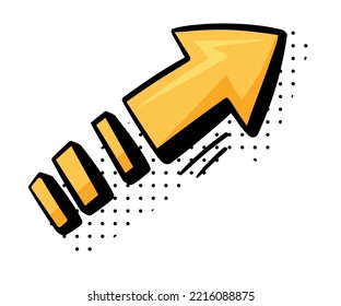 Curved Yellow Arrow with Pointed End and Dots Doodle Style Vector Element