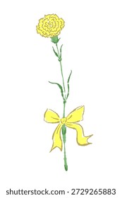 Gebogene gelbe Nelke Blume Stängel Vektor
