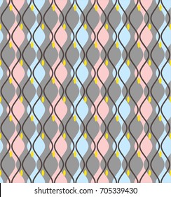 Curves, abstract, decorative background, seamless, gray-blue, vector. Vertical pink and blue wide lines on a gray field. Line rhythmically constrict and dilate. Geometric, colored background.  