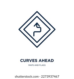 curves ahead icon from maps and flags collection. Thin linear curves ahead, arrow, danger outline icon isolated on white background. Line vector curves ahead sign, symbol for web and mobile