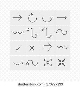 curves arrow. thin lines. vector set icons. eps8