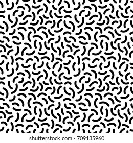 Curves. Black and white memphis pattern. 80s - 90s style. Retro fashion. Mosaic texture. Vector Illustration.