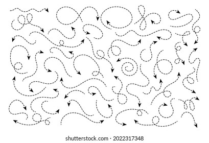 Curves doodling arrows. Sketchy doodle arrow set vector illustration, arrowed out lines graphics, arrow moving curved directions signs