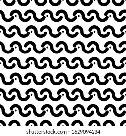 Curves, dots seamless ornament. Curved lines, mini circles print. Ethnic pattern. Folk wallpaper. Tribal motif. Wavy stripes, spots background. Geometrical shapes backdrop. Abstract image. Vector.