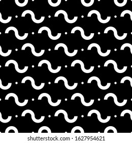 Curves, dots seamless pattern. Curved lines, mini circles print. Ethnic ornament. Folk wallpaper. Tribal motif. Wavy stripes, spots background. Geometrical shapes backdrop. Abstract image. Vector art.