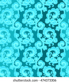 Curves floral pattern. Hang drawn illustration ornament with plants. Wallpapper 