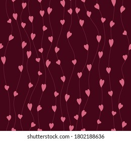 curves and heart shapes. vector seamless pattern. pink and maroon repetitive background. textile fabric swatch. wrapping paper. continuous print. romantic design element for phone case, decor