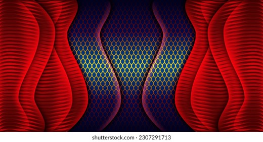 Curves paper layer red and lines blue abstract geometrical background use for banner, cover, poster, wallpaper, presentation design with space for text