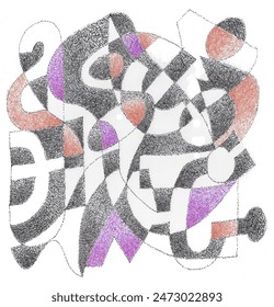 curves, round shapes, circles, lines, brown, purple, black