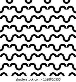 Curves seamless pattern. Curved lines print. Ethnic ornament. Folk wallpaper. Tribal motif. Wavy stripes background. Geometrical shapes backdrop. Textile digital paper, abstract image. Vector artwork.