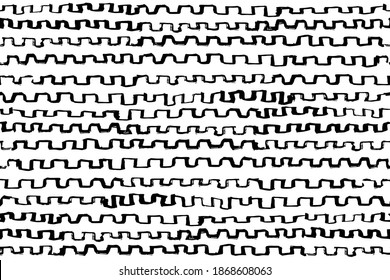Curves seamless pattern. Hand drawn ink elements. Linear waves motif. Striped background. Broken line shapes wallpaper. Wavy stripe figures. Ethnical textile print. Vector artwork.