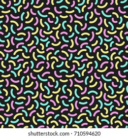 Curves. Seamless pattern in memphis style. 80s 90s style. Vector colorful illustration.