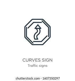 Curves sign icon. Thin linear curves sign outline icon isolated on white background from traffic signs collection. Line vector sign, symbol for web and mobile