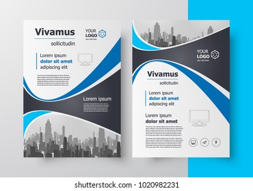 Curves theme Flyer brochure design template blue color