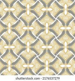 Curves and waves seamless pattern. Curved shapes and wavy lines ornamental vector background. Greek golden ornaments with curve meanders, waves. Trendy ornate design on white. Endless repeat texture.