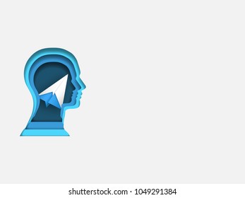 Curvilinear form of human brain containing digits. Volumetric multilevel cut from a paper of human head. Business concept of travelling. Creative idea. Technology background. Vector illustration.
