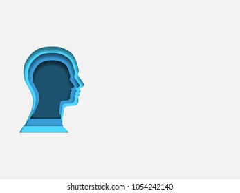 Curvilinear form of human brain. Volumetric multilevel cut from a paper of human head. Business concept. Creative idea. Technology background. Vector illustration.
