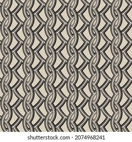 Curvilinear geometric ornamental grid. Graphic illustration. Four easily editable colors. Seamless repeating vector pattern.